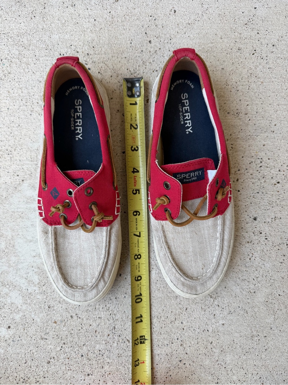Sperry Crest Boat Canvas Shoes Womens 7.5 Red Beige Memory Foam - Picture 7 of 8